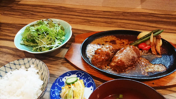 あしたか牛とふじのくにポークのハンバーグ メニュー全景