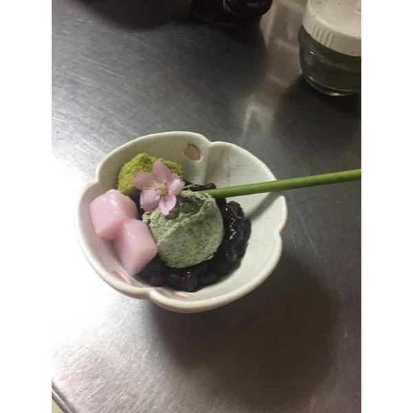 素泊まりにぐり茶アイスのぜんざい。おつけします！